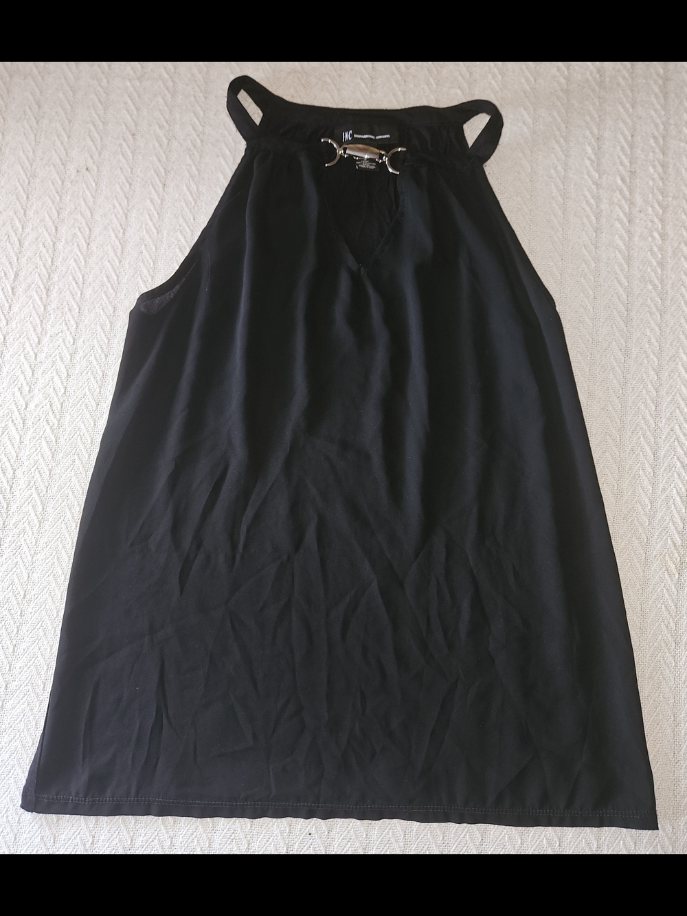 INC International Concepts Black Halter Tank with Silver Ring Detail